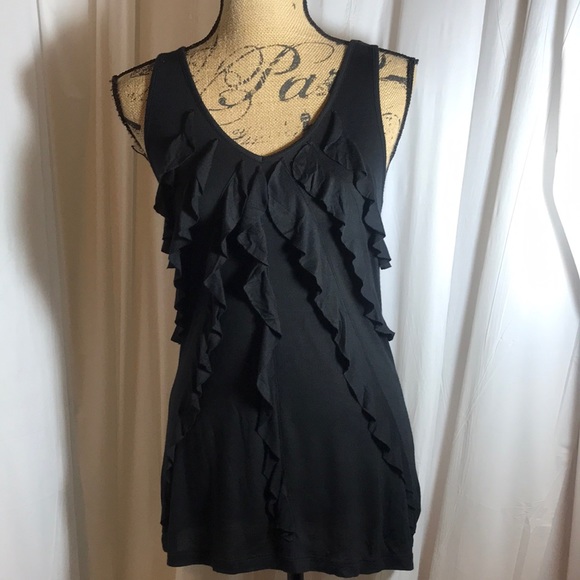 Express Black Ruffle Front Tank Top Tunic Length S - Picture 1 of 7